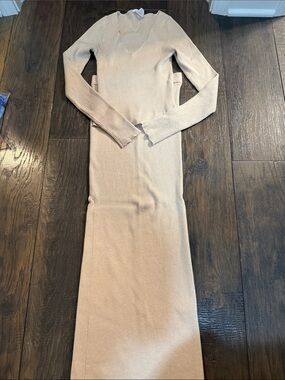 V-Neck Long Sleeve Ribbed 2 piece Maxi- Beige